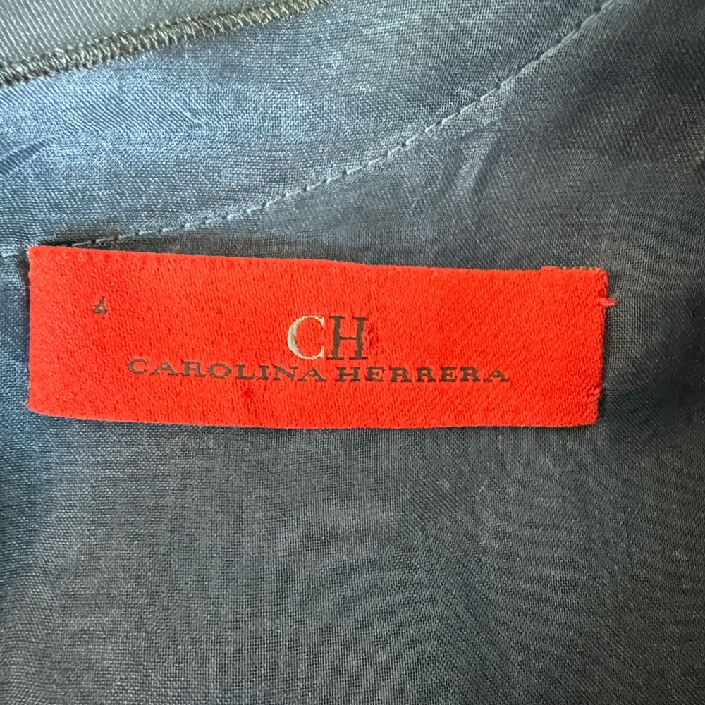 Carolina Herrera Midnight Navy V-Neck Ruffle-Hem Midi Dress - Picture 13 of 14